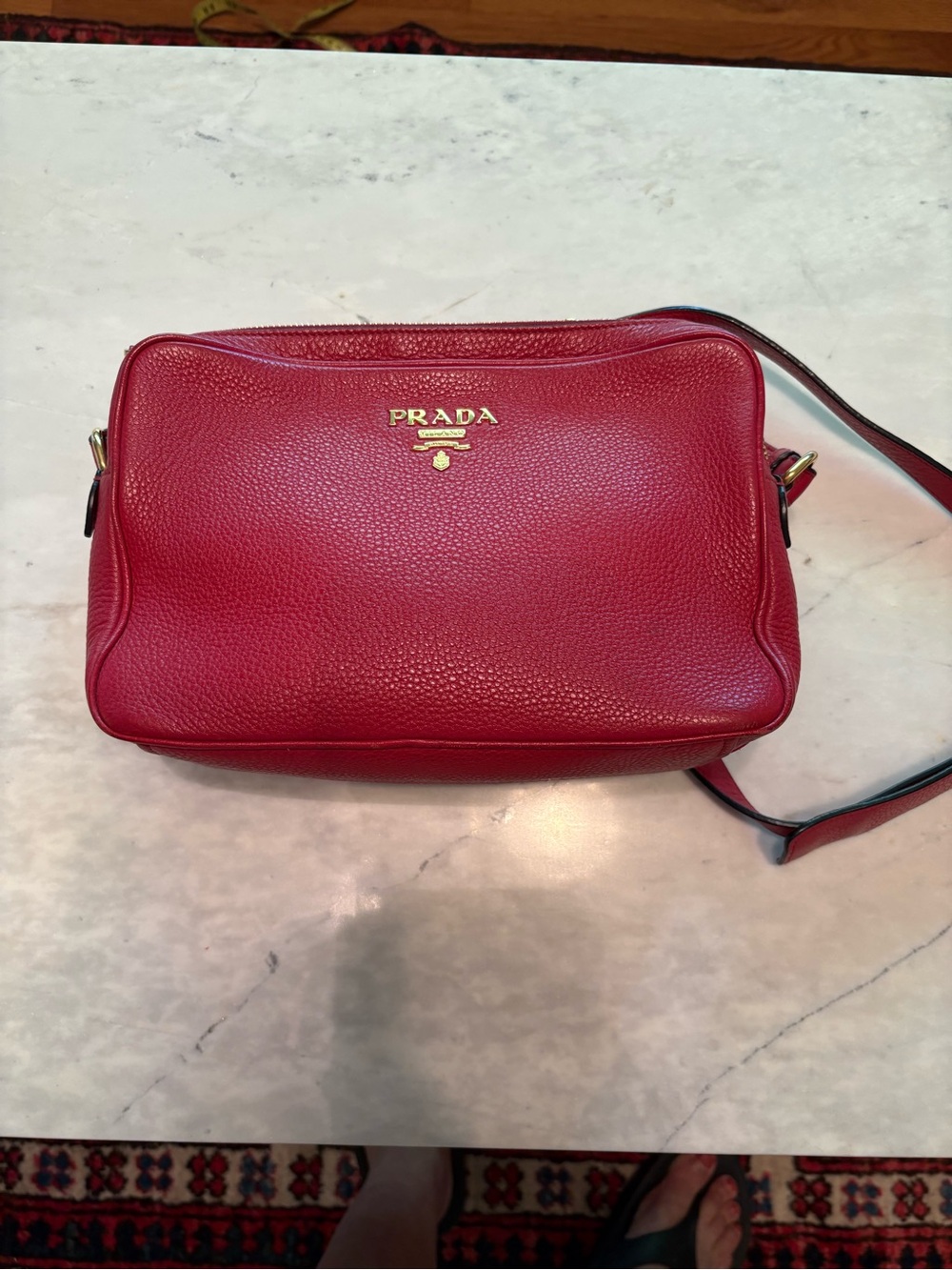 Prada Red Vitello Phenix Leather Double Zip Camera Bag